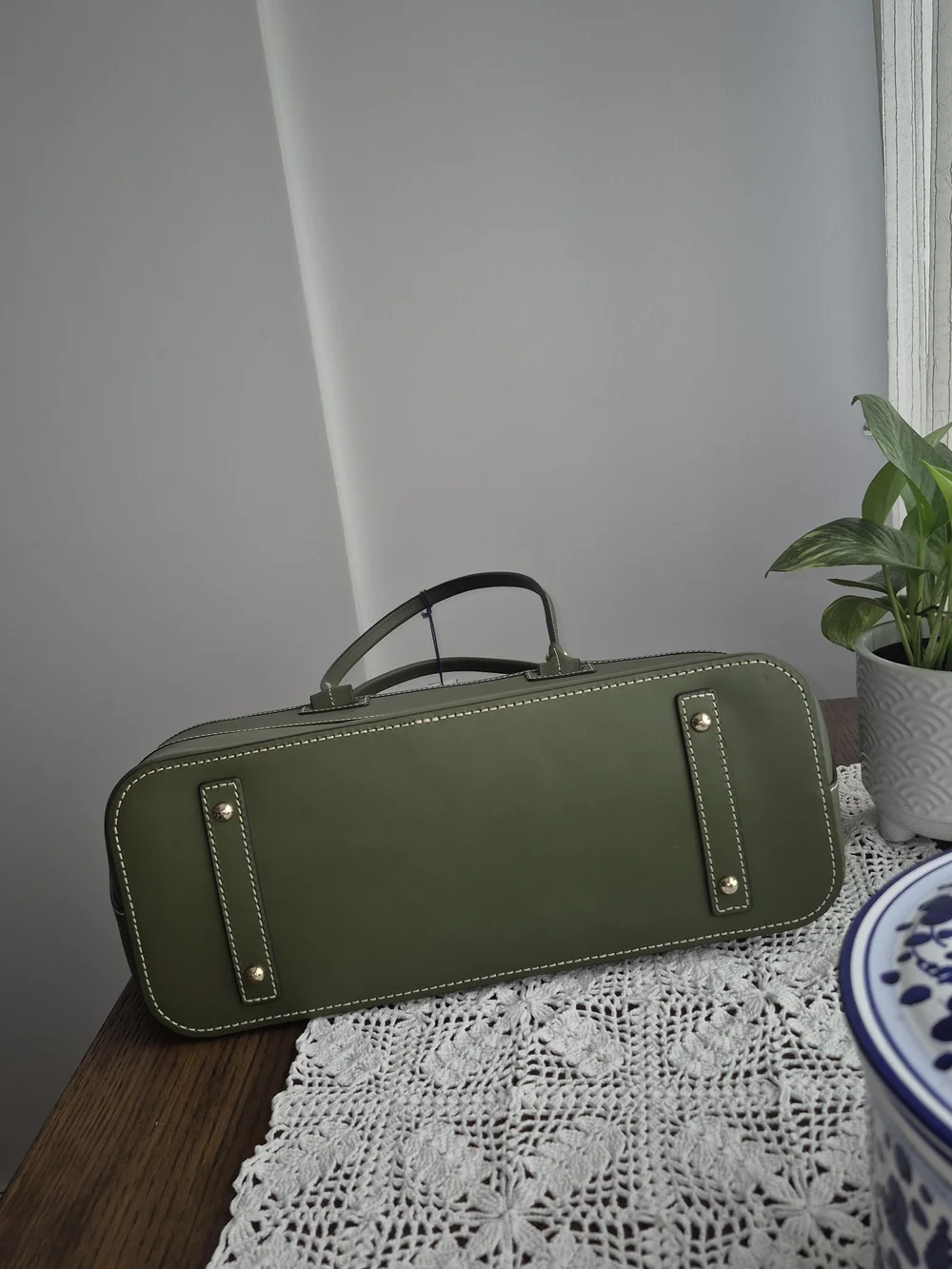 Dooney & Bourke Olive Green Beacon  Leather Tote with Front Zip Pocket